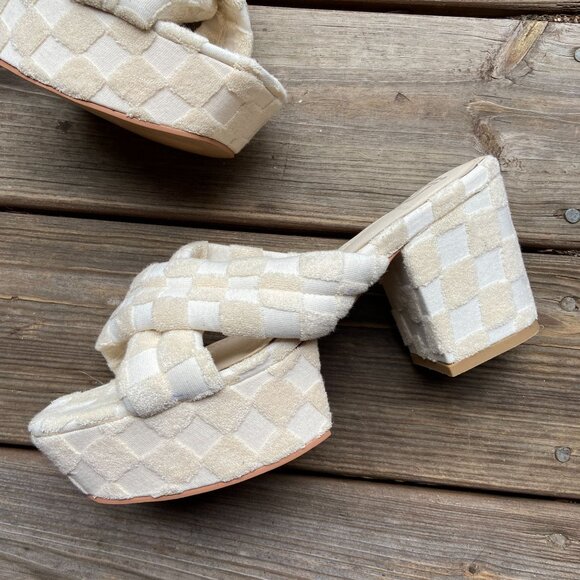 Shane Justin IT GIRL Ivory Terrycloth Chunky Flatform Sandals Mules Heels 42 12 - Picture 3 of 12